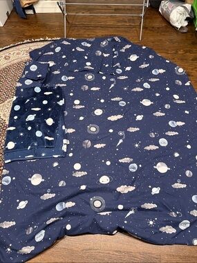Kids Navy Space Print twin duvet cover fitted sheet pillow case and blanket